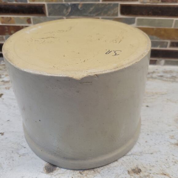 Vintage Crock Butter Stoneware Tan Gray, Hairline - Picture 4 of 7